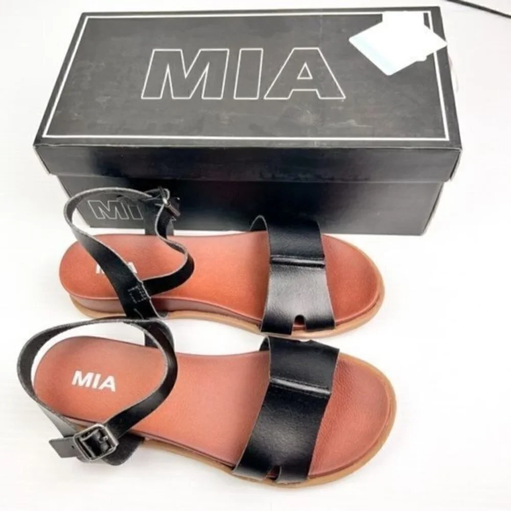 MIA sandal womens size 8 Olina vegan leather black adjustable ankle strap